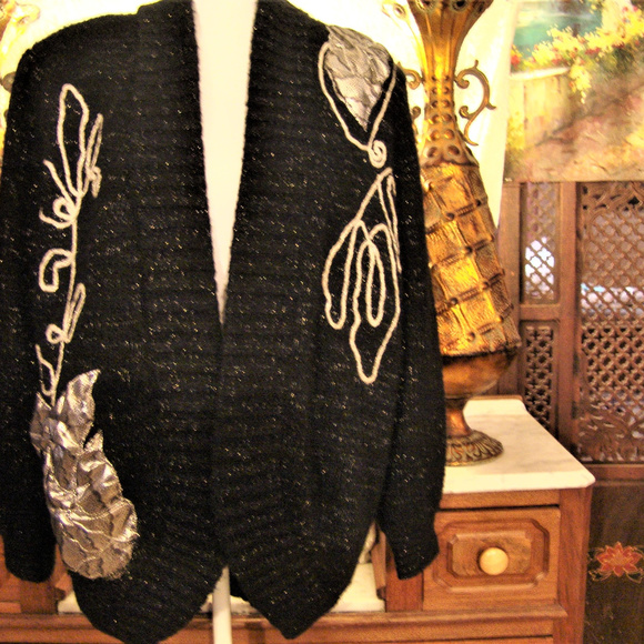 VINTAGE TULIP brand SWEATER JACKET BLAZER NavyM